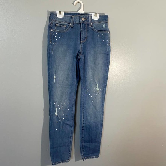 NYDJ Ami Skinny Ankle Embellished Distressed Jeans Size 0 - Picture 2 of 7